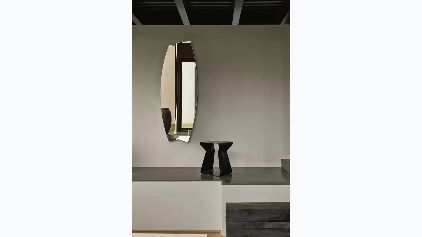 Molded silver and bronze Double mirror by Bontempi.