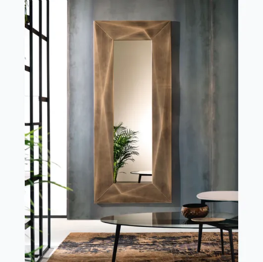 Diamond mirror with brushed brass frame by Riflessi.