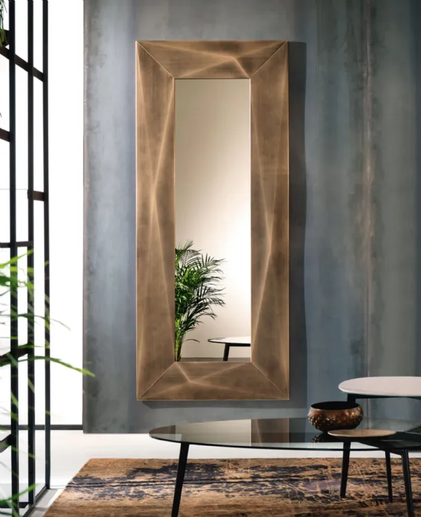 Diamond mirror with brushed brass frame by Riflessi.
