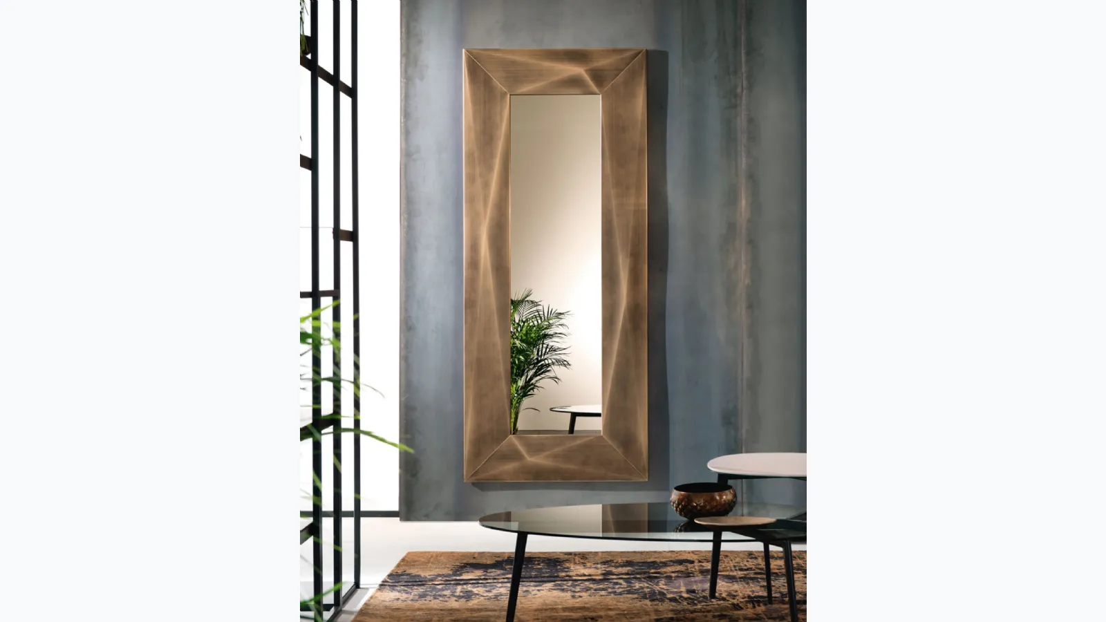 Diamond mirror with brushed brass frame by Riflessi.