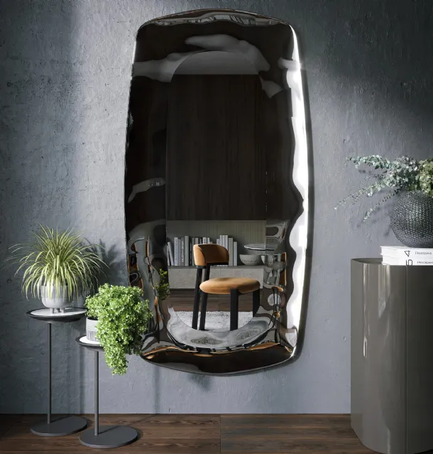 Eos mirror with a fused glass frame by Tonin Casa.