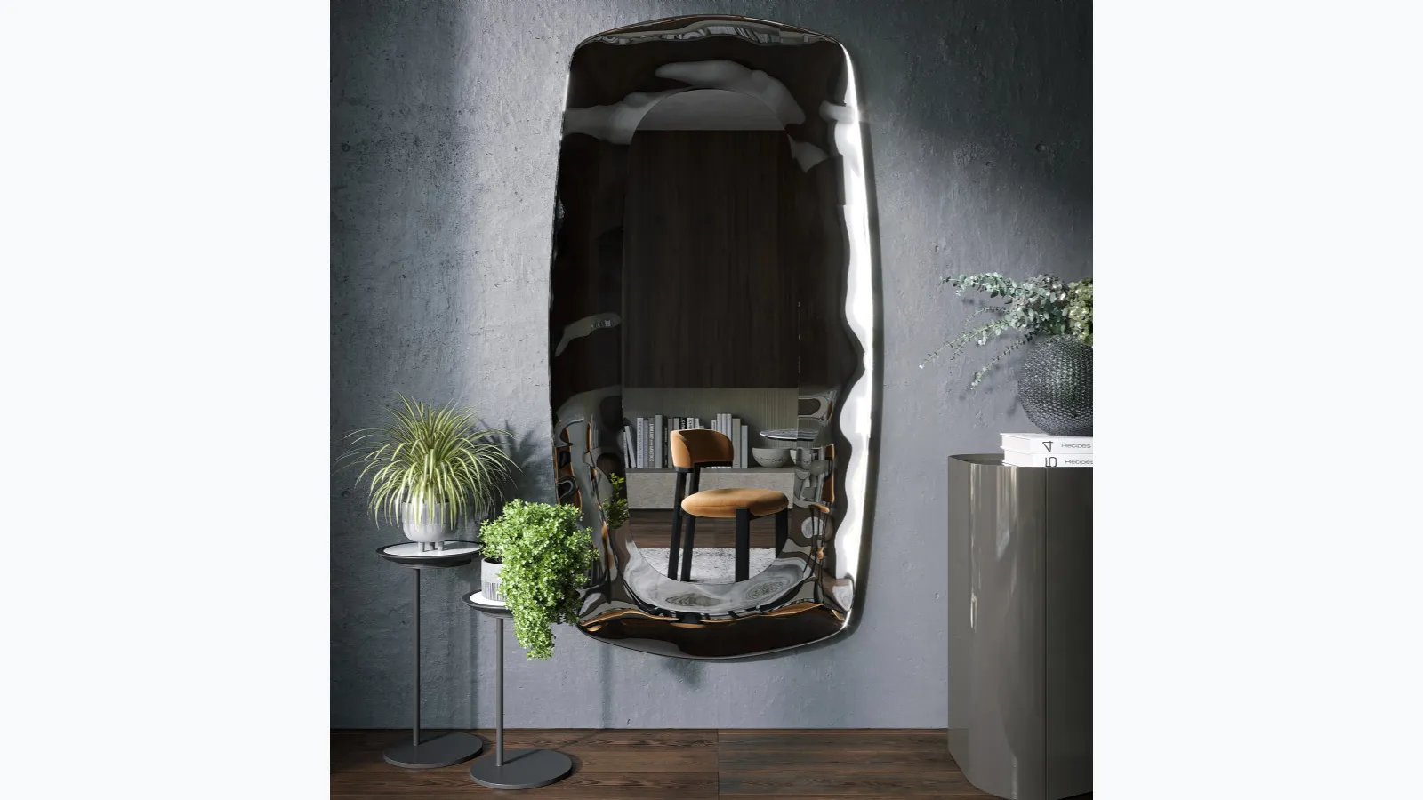 Eos mirror with a fused glass frame by Tonin Casa.