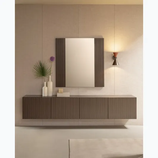 Onda Mirror with ribbed wooden frame by Riflessi