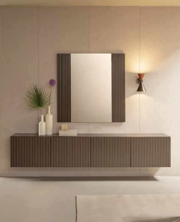 Onda Mirror with ribbed wooden frame by Riflessi