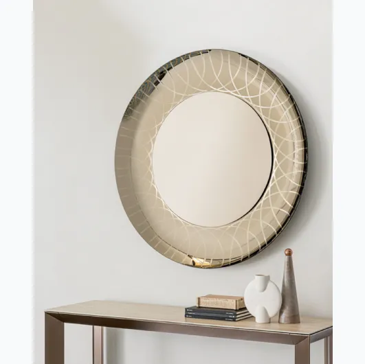 Vanity mirror with a frame in mirrored bronze crystal with engravings of Riflessi.