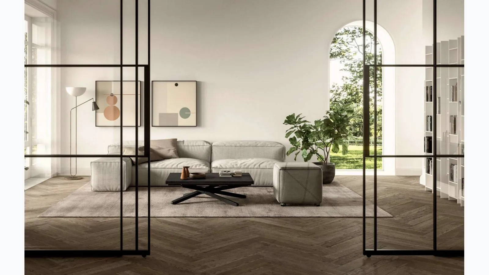 Transformable coffee table Up&Down in Ozzio wood.