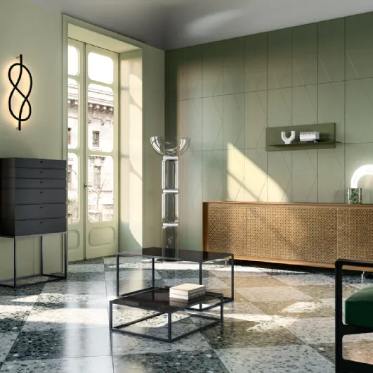 Box coffee table with glass top and metal base by Capo d'Opera