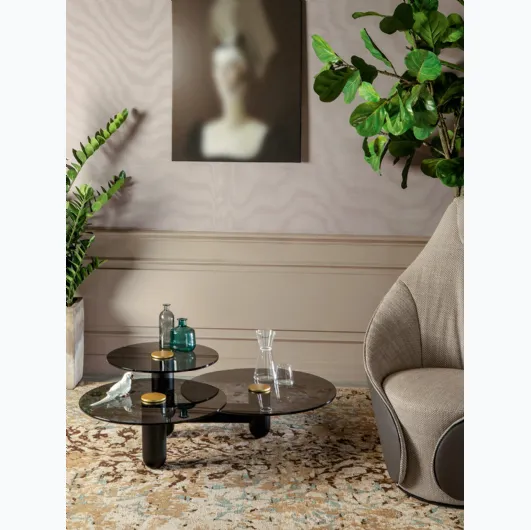 Round coffee table Cosmo with glass top and solid wood base by Tonin Casa