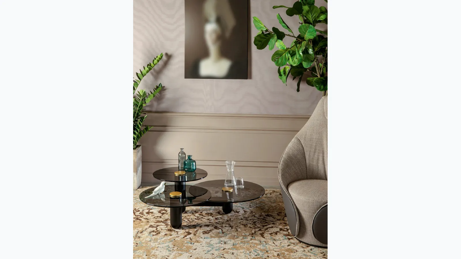 Round coffee table Cosmo with glass top and solid wood base by Tonin Casa