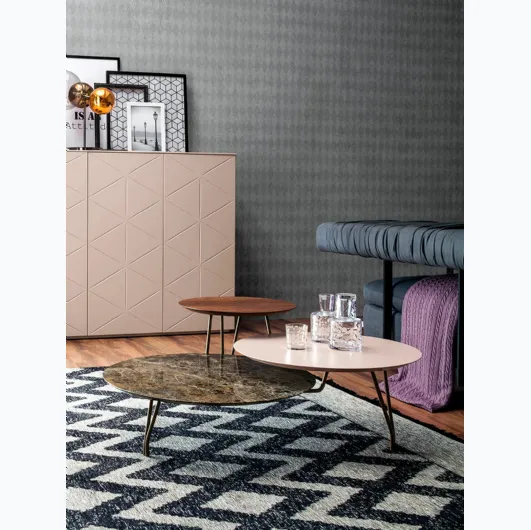 Metal coffee table with MDF top covered in lacquered, wood or marble by Tonin Casa.