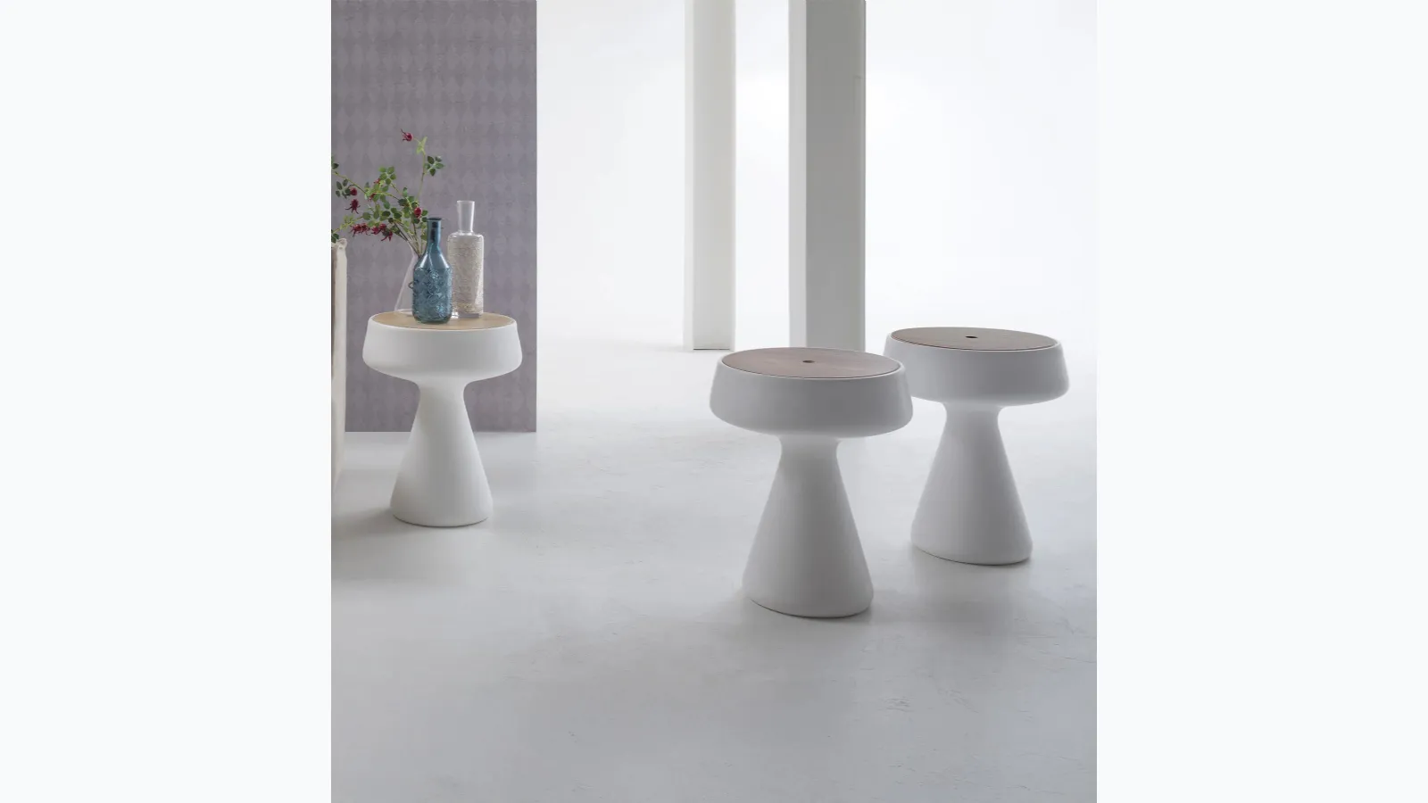 Maki design coffee table in polyethylene with a wooden top by Tonin Casa.