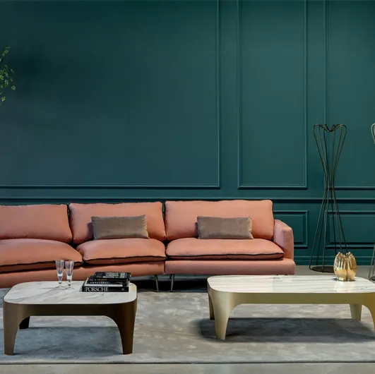 Modì coffee table with porcelain stoneware top and painted steel base by Tonin Casa.