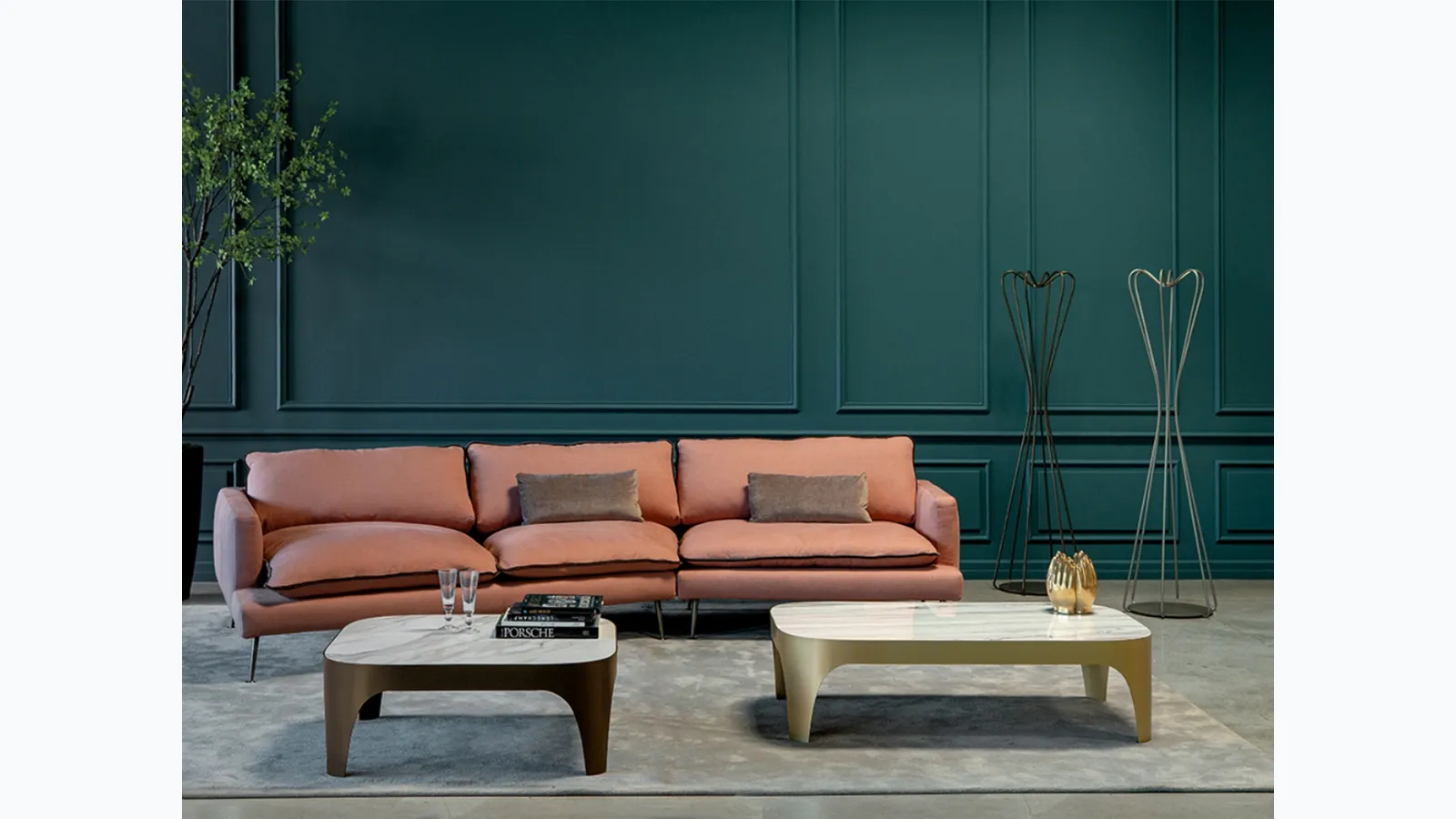 Modì coffee table with porcelain stoneware top and painted steel base by Tonin Casa.