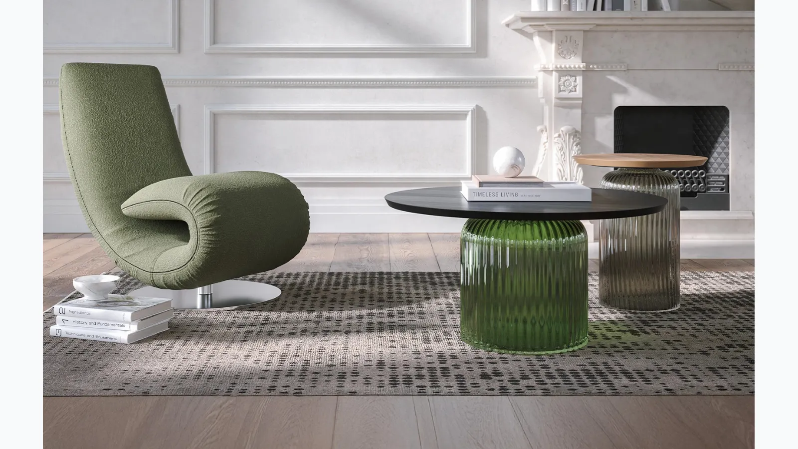 Soffio Elite glass coffee table with wooden top by Tonin Casa.