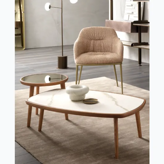 Wood coffee table in solid wood with ceramic top by Riflessi.