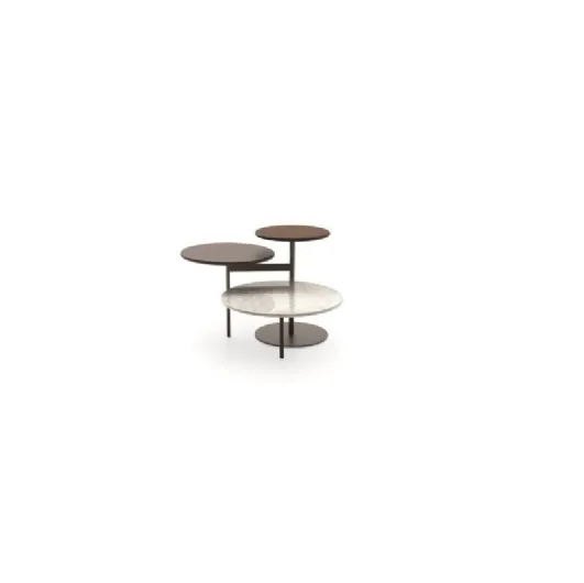 Tris coffee table with metal structure and MDF and marble tops by Ditre Italia.