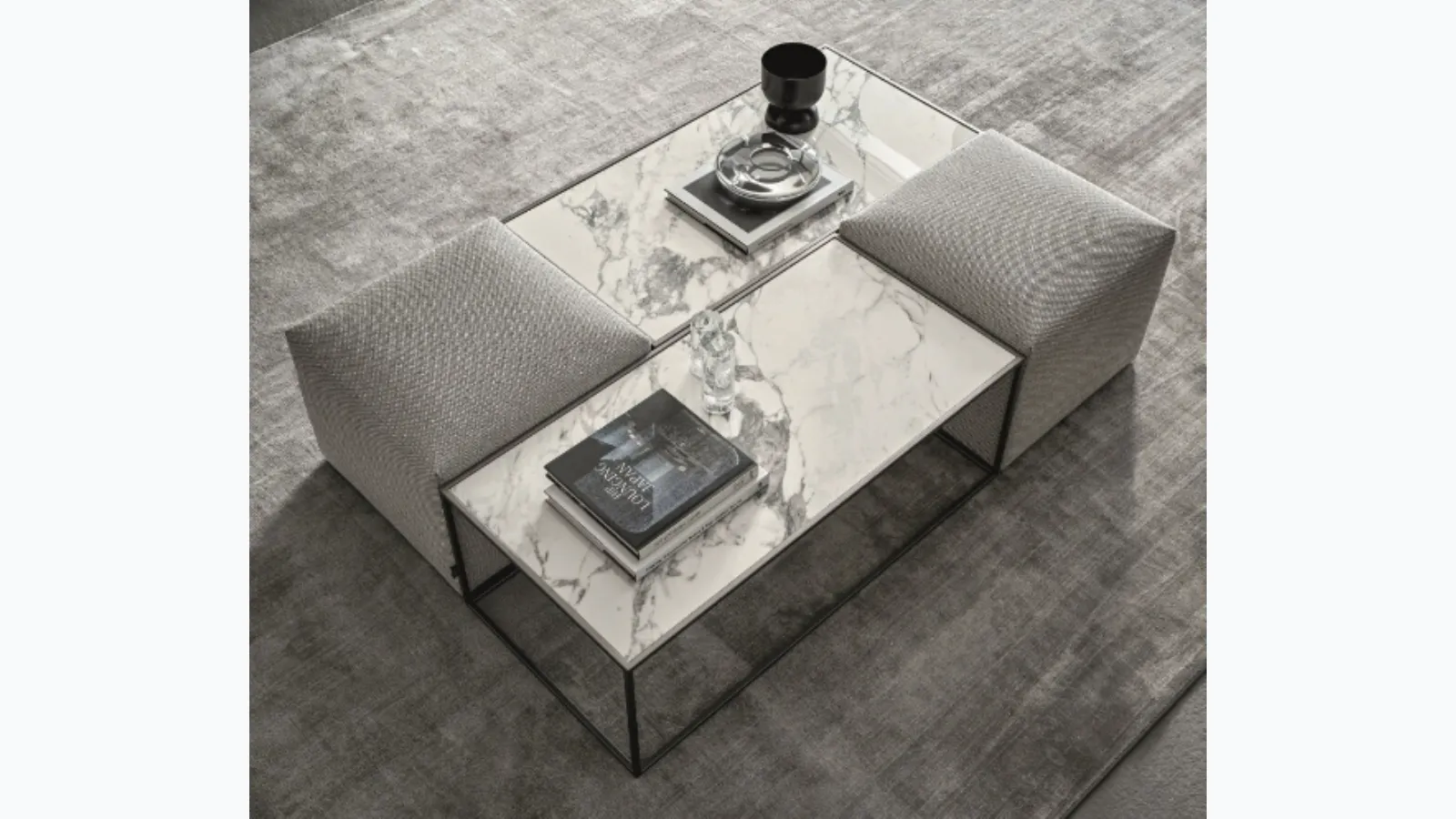 Unit coffee table in marble and fabric by Ditre Italia