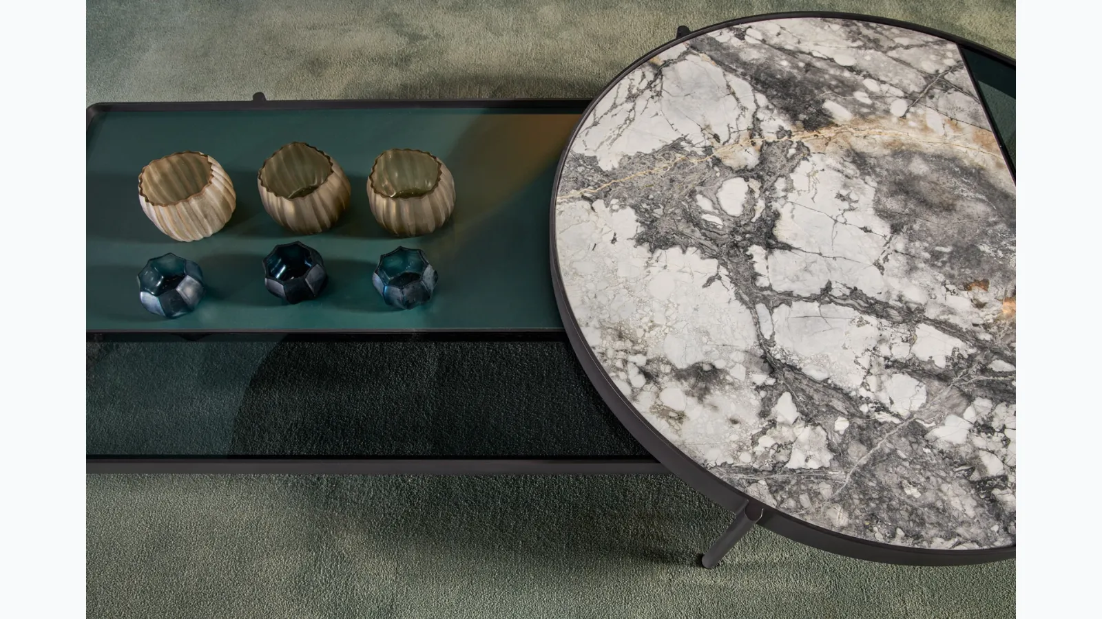 Valley coffee table with marble top and lacquered by Cantori.