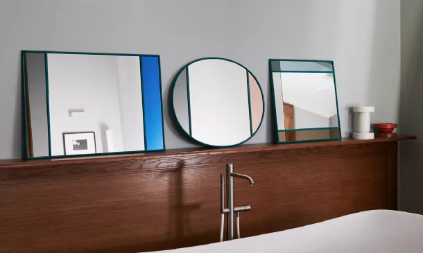 Wall mirrors with rubber frame and glass with colored bands Vitrail by Magis