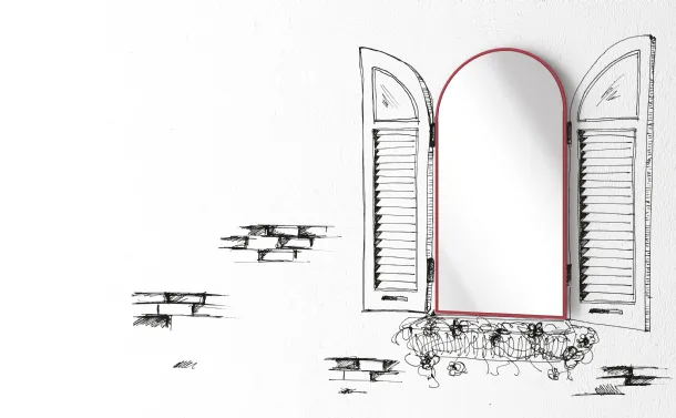 Windows mirror with metal frame by Minotti Italia.