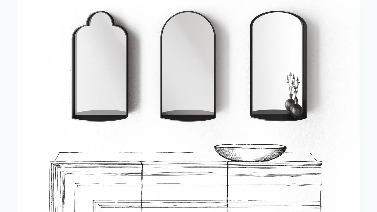 Minotti Italia's metal framed Windows mirror.