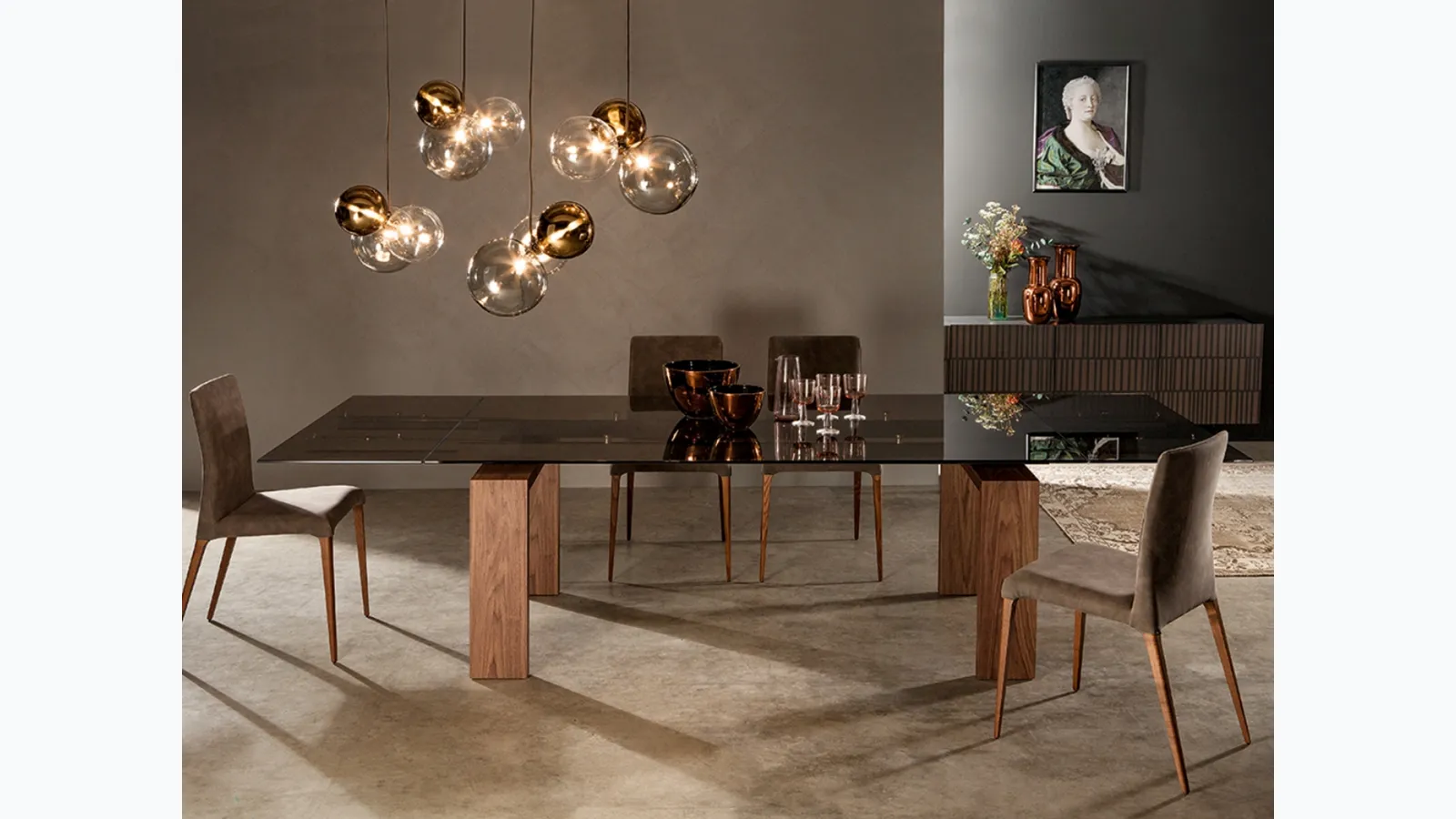 Hanging lamp composed of colored glass spheres Atom by Tonin Casa.