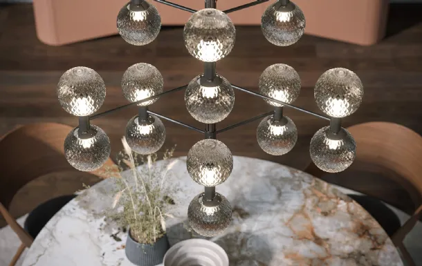 Hyperbole hanging lamp in metal and glass by Tonin Casa.