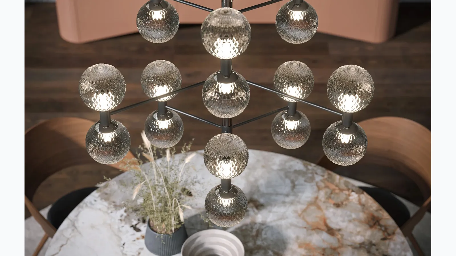 Hyperbole hanging lamp in metal and glass by Tonin Casa.