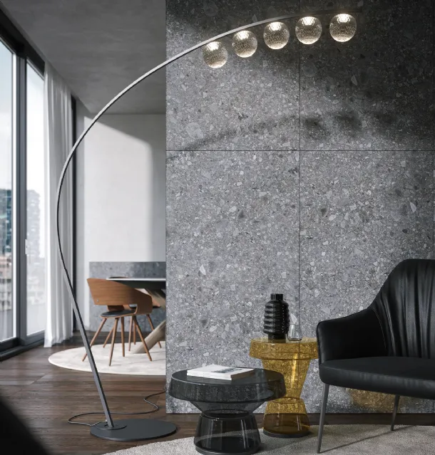 Hyparbole floor lamp in metal and glass by Tonin Casa.