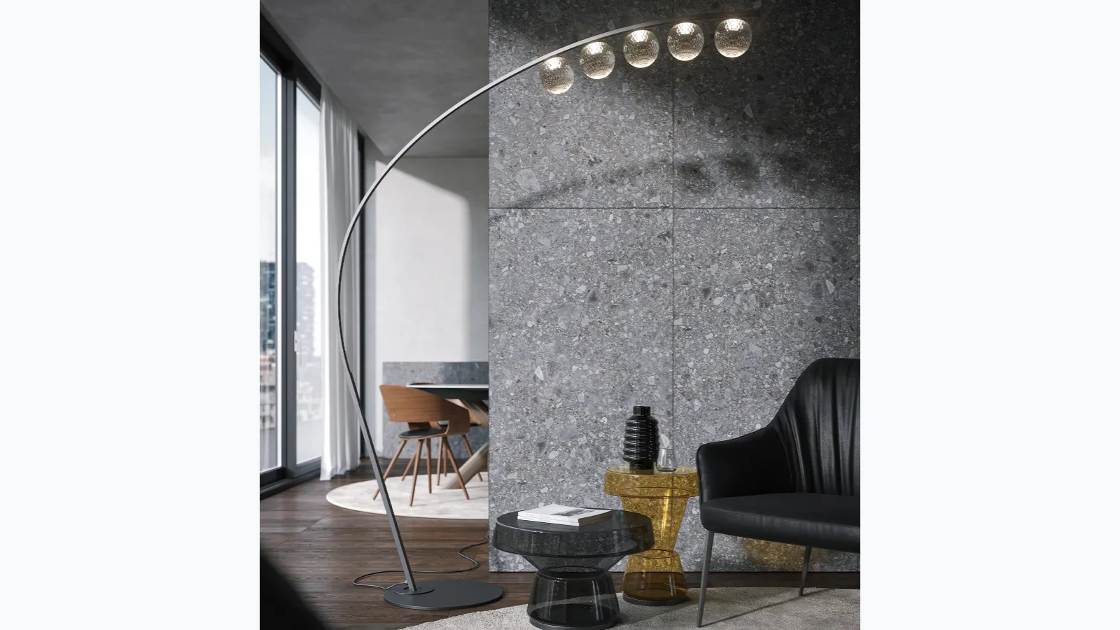 Hyparbole floor lamp in metal and glass by Tonin Casa.