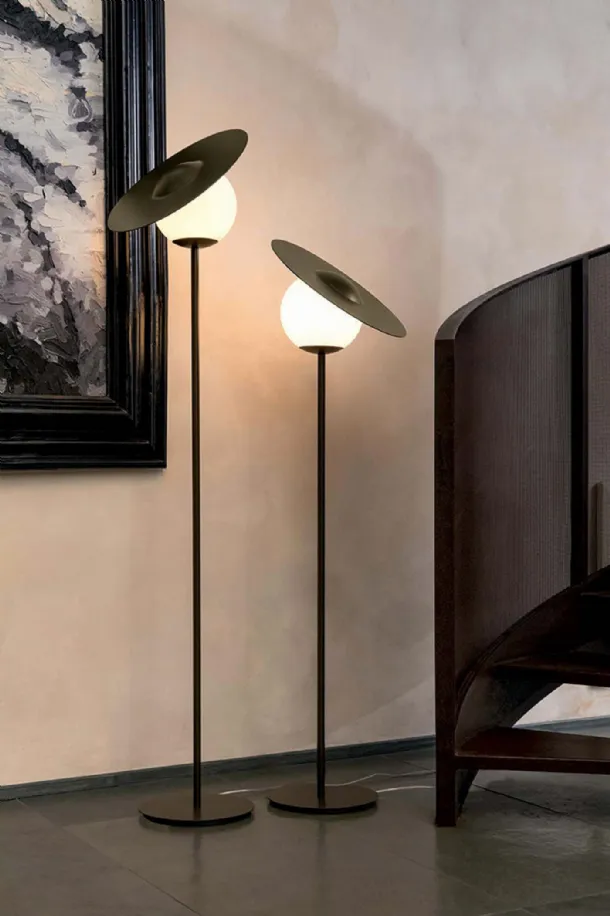 Miss floor lamp in metal with satin glass round diffuser by Tonin Casa