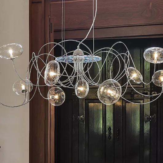 Pendant lamp with chromed arms and crystal lampshades Oktopus by Cattelan Italia.