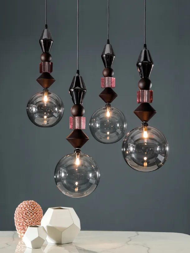 Pandora Light pendant lamp in wood and glass by Tonin Casa.