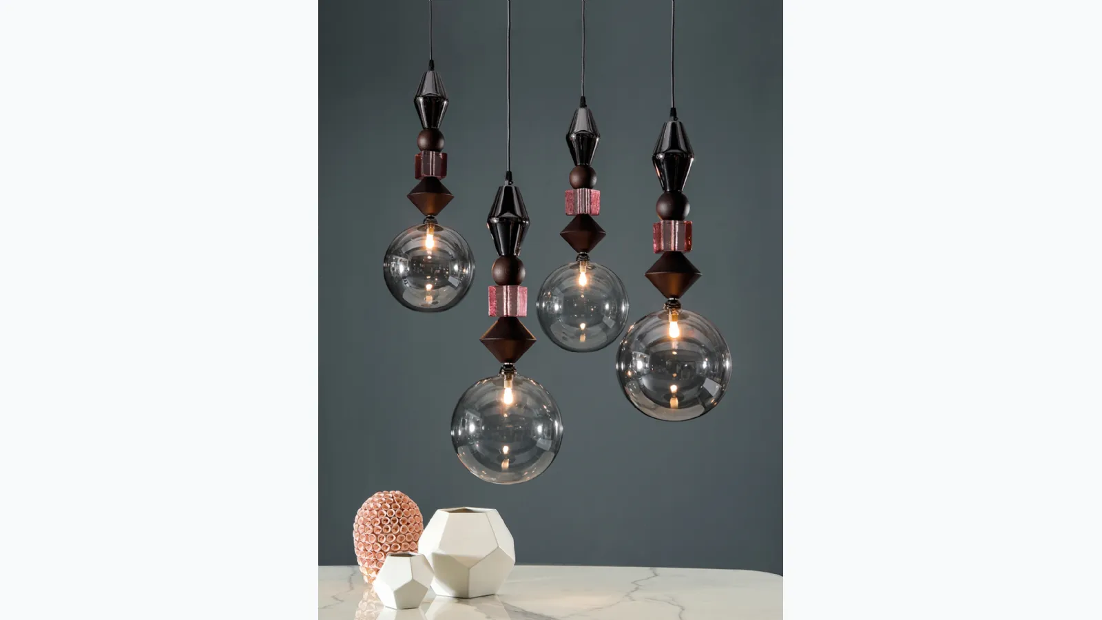 Pandora Light pendant lamp in wood and glass by Tonin Casa.