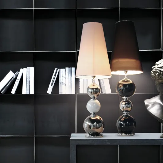Pearl Table lamp in ceramic with fabric lampshade by Adriani and Rossi.