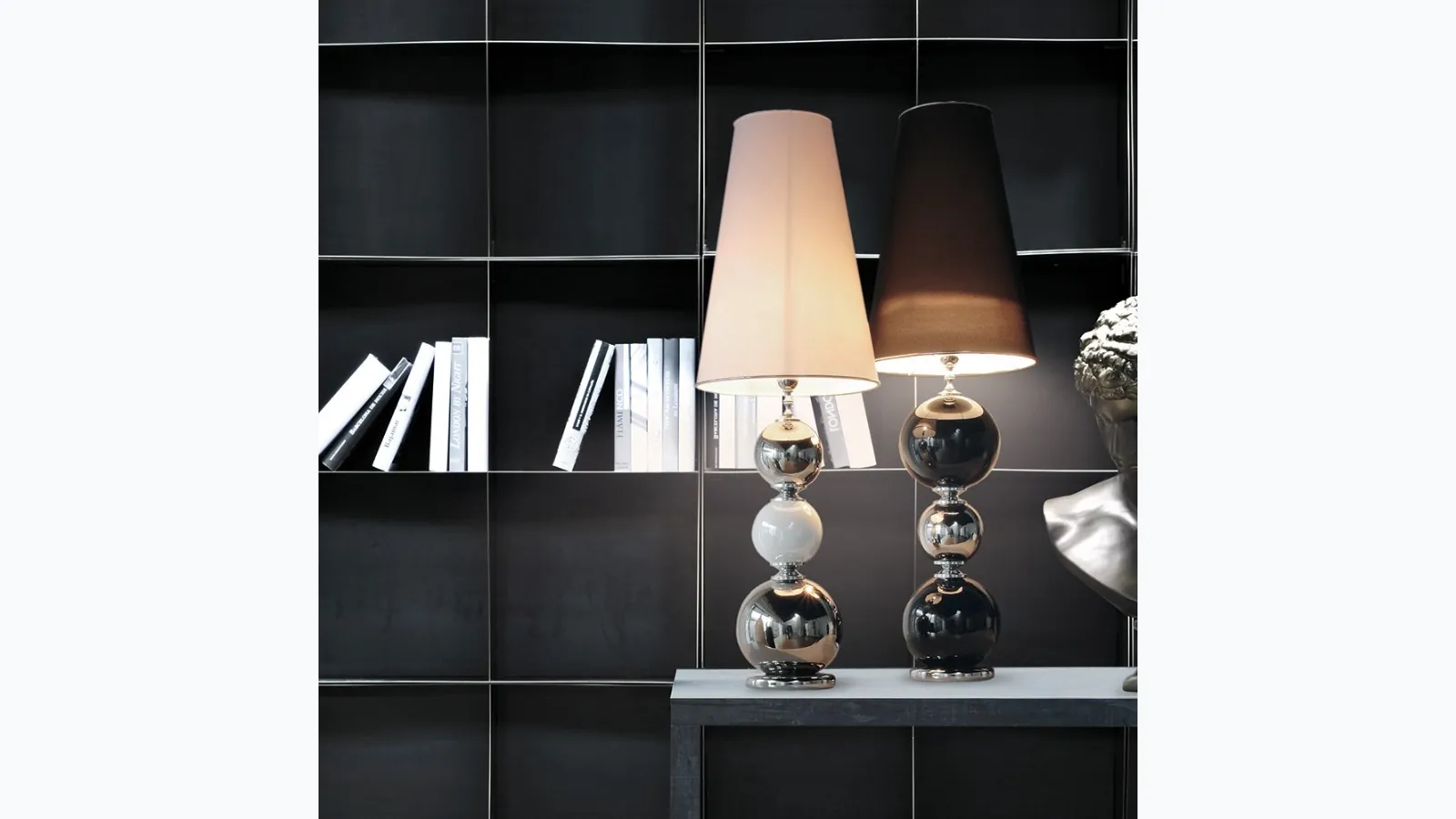 Pearl Table lamp in ceramic with fabric lampshade by Adriani and Rossi.