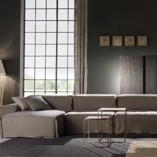 Sofia floor lamp Tall floor lamp with short metal and linen lampshade by Cantori.