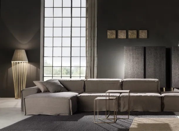 Sofia floor lamp Tall floor lamp with short metal and linen lampshade by Cantori.