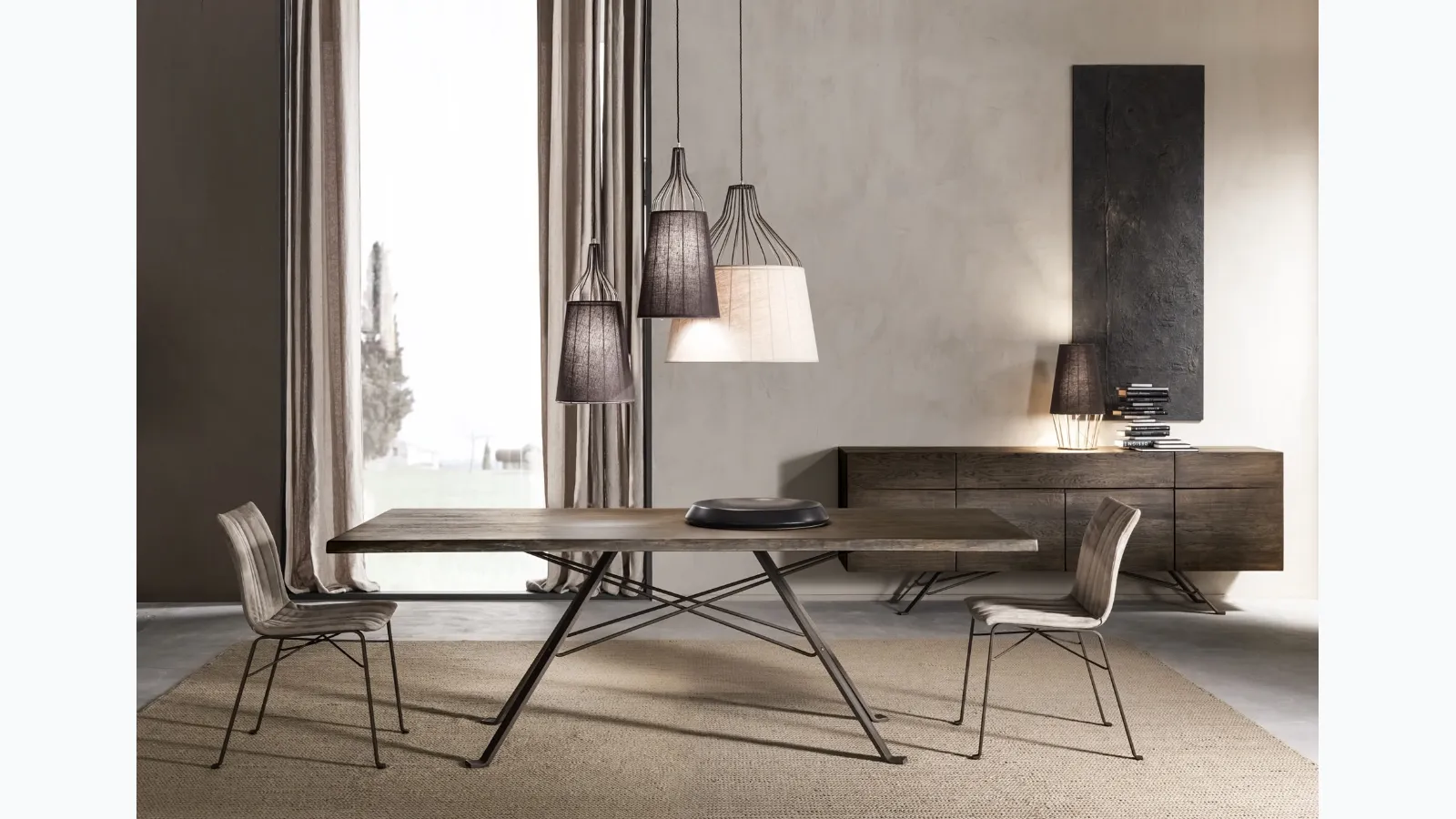 Sofia suspension lamp in metal and linen by Cantori.
