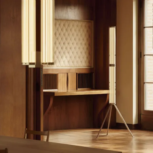 Floor lamp in glass and aluminum SuperWire F by Flos