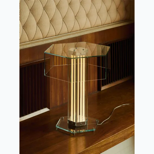 SuperWire T table lamp in glass and aluminum by Flos.