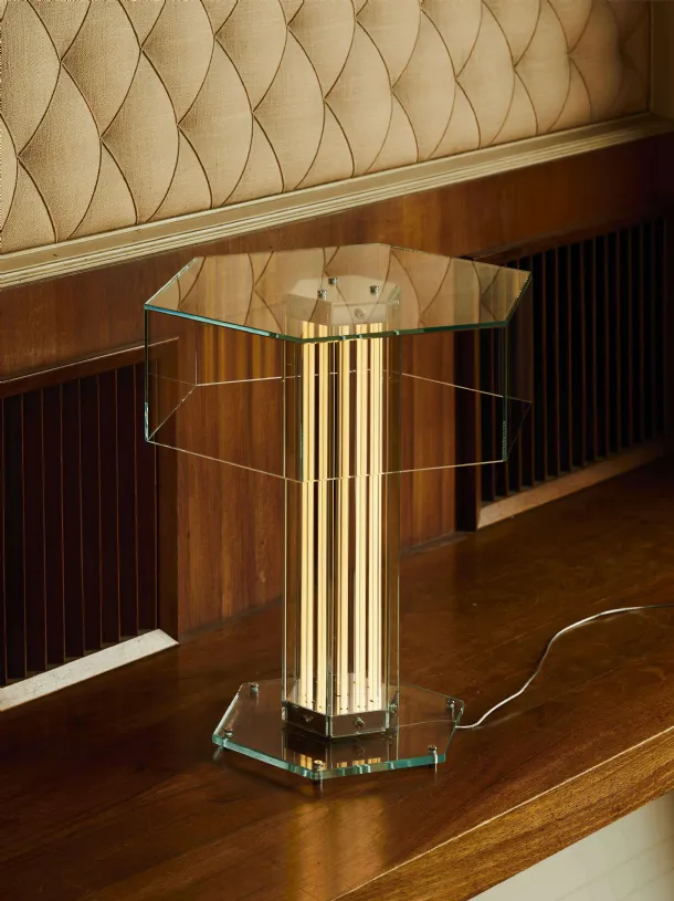SuperWire T table lamp in glass and aluminum by Flos.