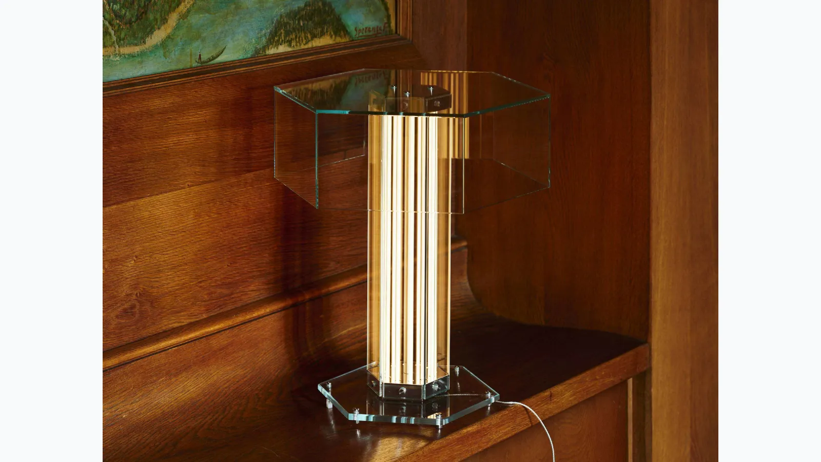 SuperWire T table lamp in glass and aluminum by Flos