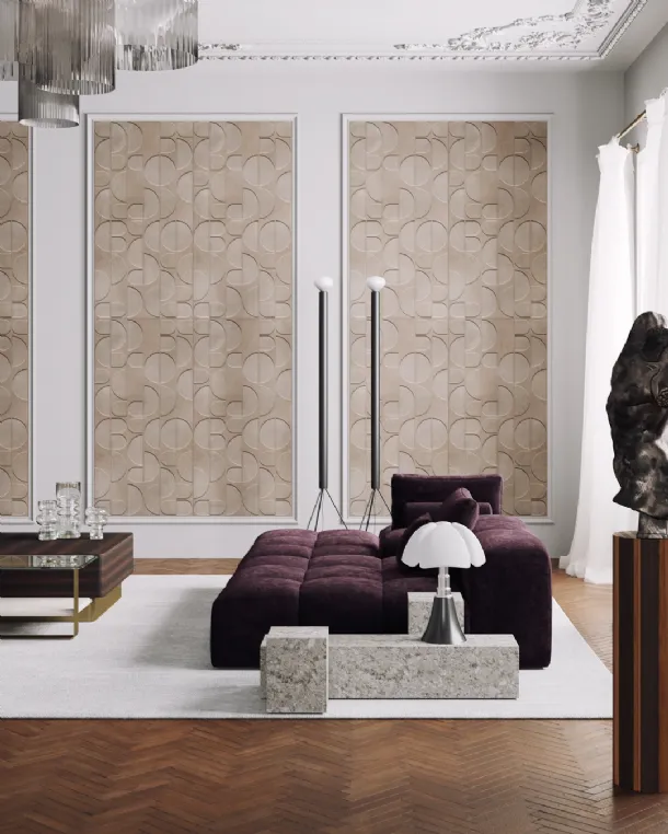 Adagio birch plywood wallpaper decorated with White Ink.