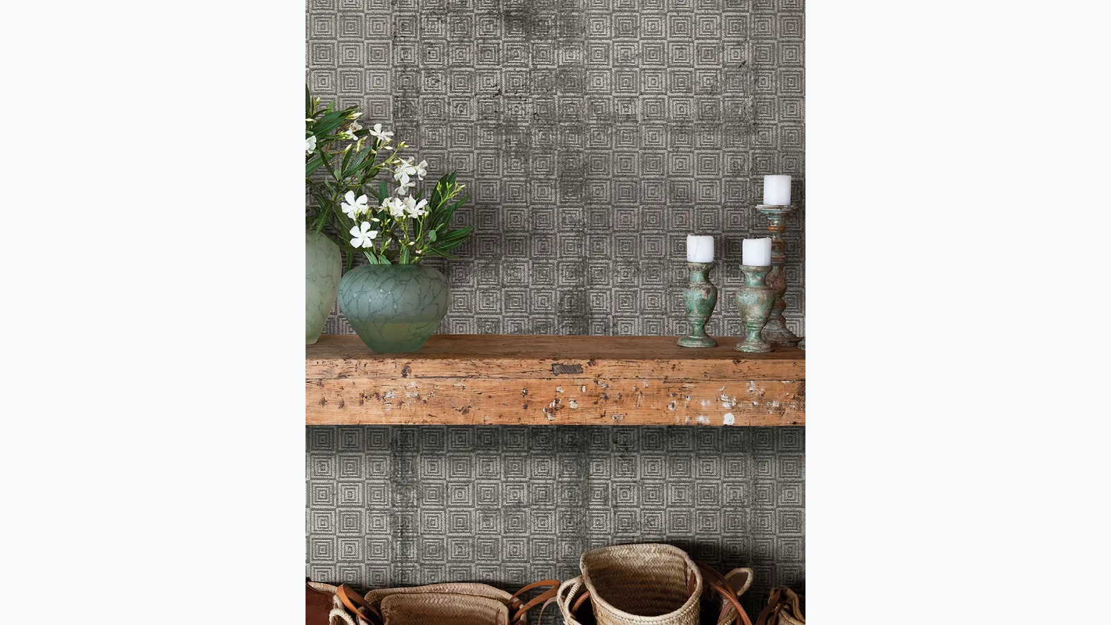 Monochromatic wallpaper Avenue Basket in White Ink.