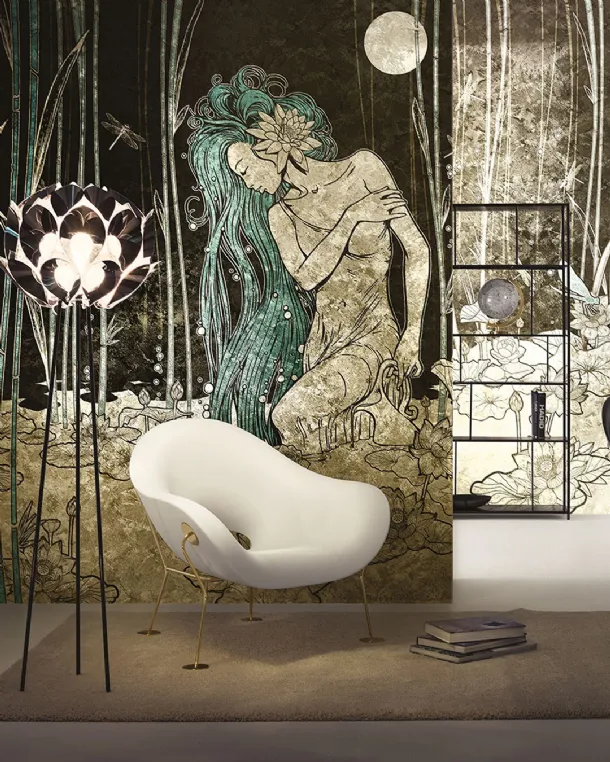 Goldenwall wallpaper with artistic illustration Blue Moon by Inkiostro Bianco