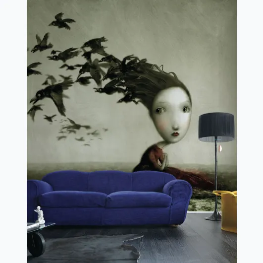 Wallpaper with artistic illustration of White Ink Ravens
