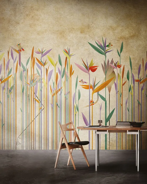 Children's wallpaper with floral inspiration Habitat by Inkiostro Bianco.