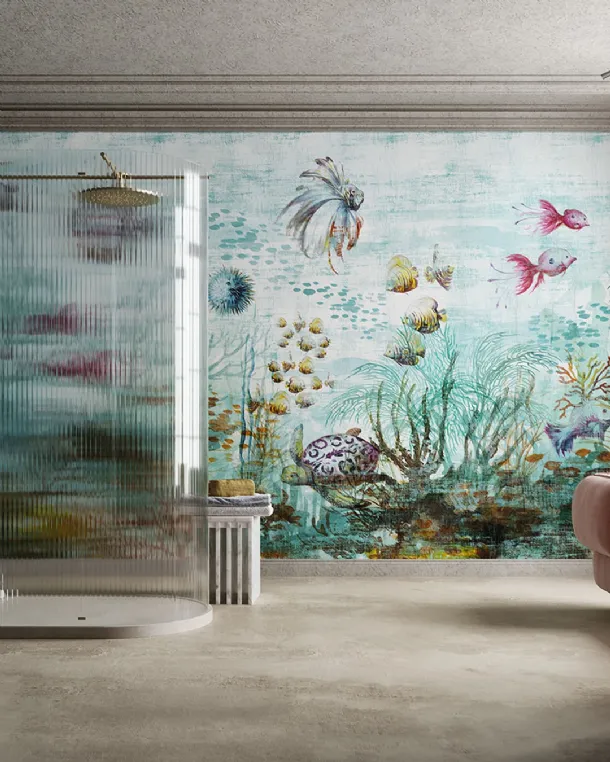 Wallpaper with marine background Haoma by Inkiostro Bianco