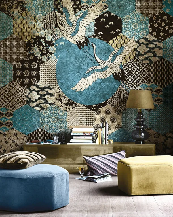 Goldenwall wallpaper with oriental inspiration Kyoto by Inkiostro Bianco.